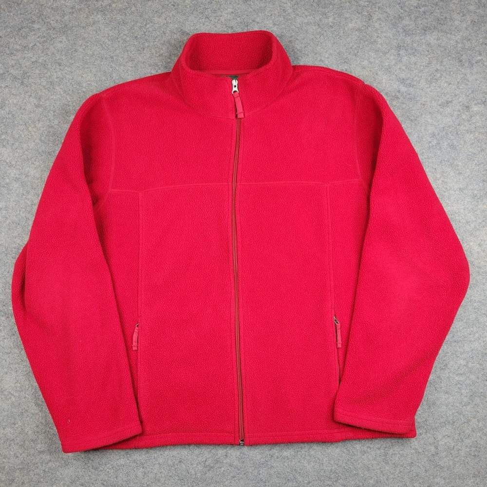 LL Bean‎ Jacket Mens Large Red Fleece Full Zip Windbreaker Pockets Outdoor